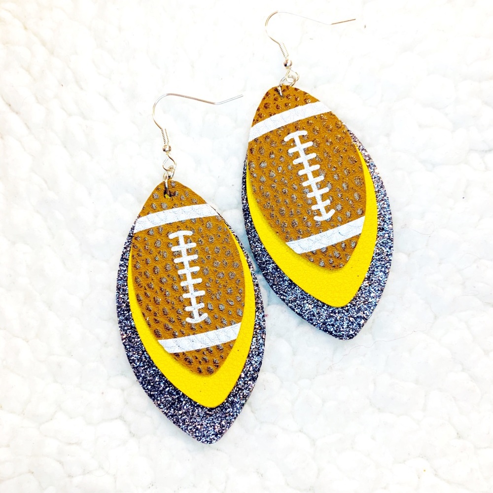 2/$20 Football faux leather earrings
